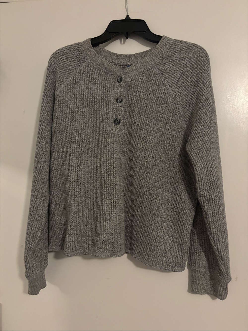 Old Navy Gray Ribbed Henley Long Sleeve Top